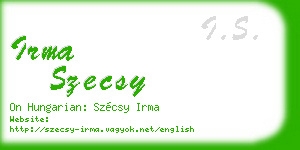 irma szecsy business card